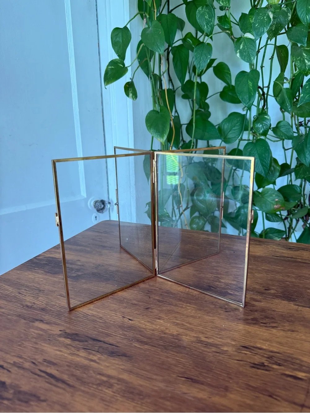 Gold Glass Folding Photo Frame - Double Panel